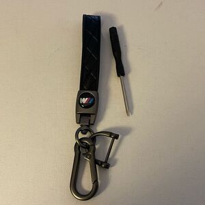 BMW Motorsports logo Key Fob Keychain in Black Leather NWT